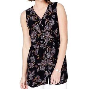 J. Jill flowy rayon sleeveless tunic artsy floral pattern size L